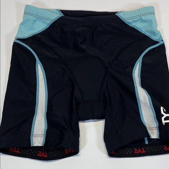 TYR Pants - TYR Womens Padded Cycling Shorts Black Blue Bike Shorts Size Large